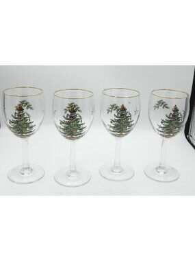 Spode Christmas Tree 12 Ounce Wine Glasses Set of 4 SEE FLAWS PLEASE